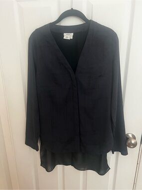 DKNY Black Layered V-Neck Blouse with Subtle Texture